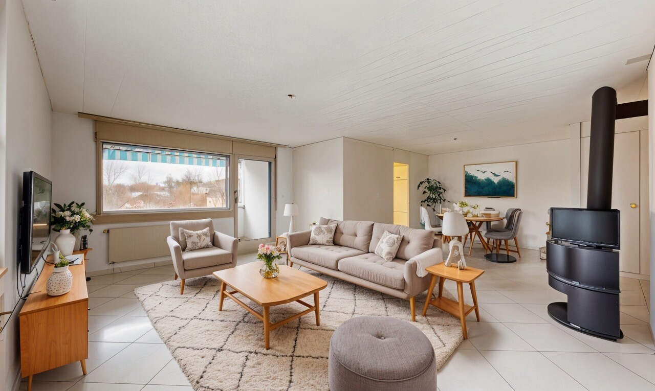 Sehr schöne 4.5p Wohnung im obersten Stockwerk mit Balkon und Aussicht - 0